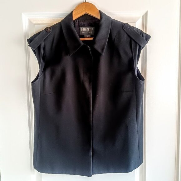 Lafayette 148 New York Black Cotton Sleeveless Waistcoat Vest - Picture 1 of 6
